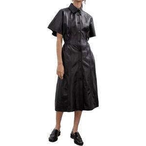 & Other Stories Structured Leather Collard Midi Dress Black 8 Vamp Goth Witchy